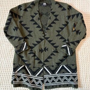 Frye Women’s The Cozy Olive and Charcoal Aztec Knit Cardigan